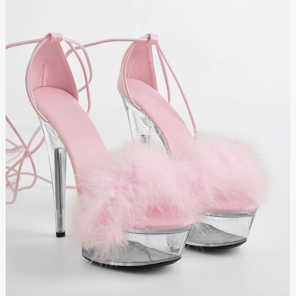 Elegant Pink Feathered Women's Heels